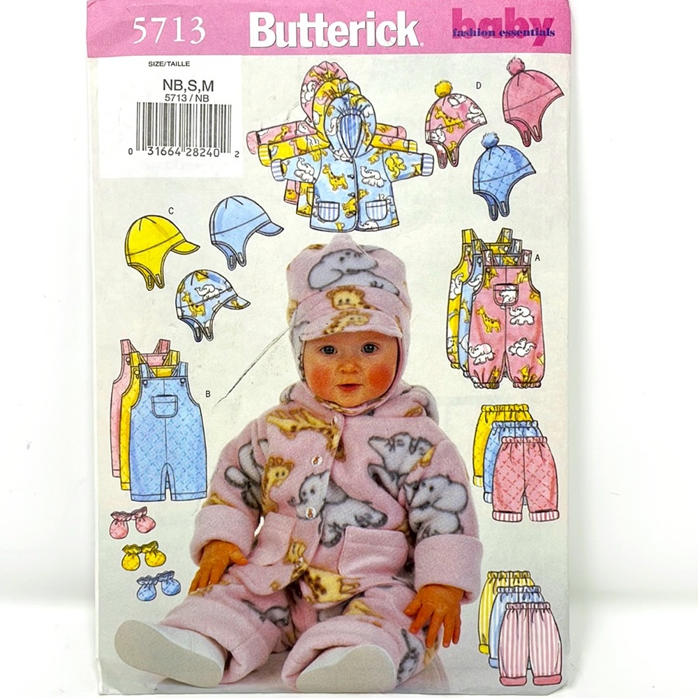 Uncut Butterick 5713 Baby Infant Size NB S M Jacket Overalls Pants Hat Mittens